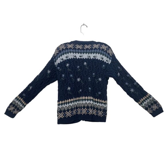 Northern Isles Hand Knit Floral Embroidery Cardigan Sweater Small 90s Novelty - Picture 2 of 16